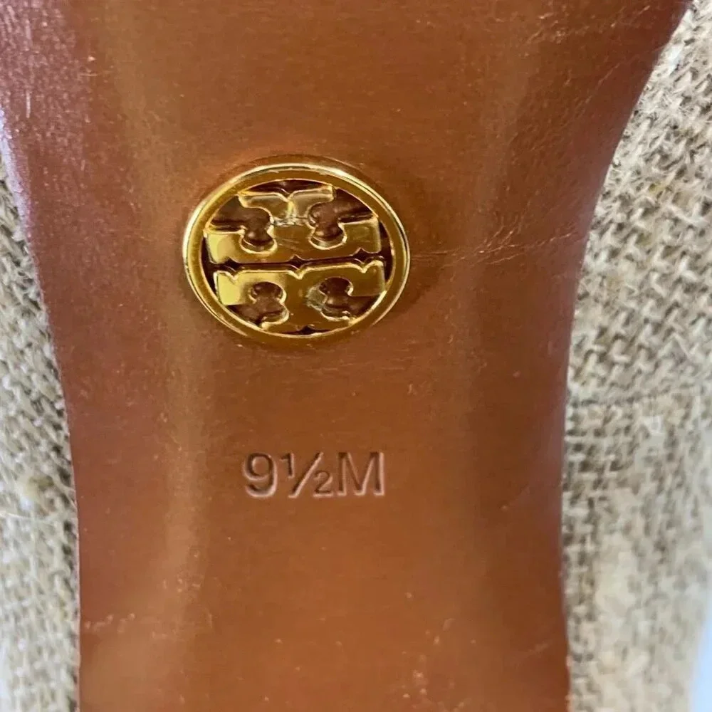 Tory Burch Women's JMadison 105 Burlap Woven‎ Heel Pumps Size 9.5